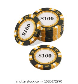 Stacks of poker chips isolated on white background. Vector illustration.