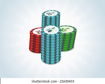 stacks of poker chips isolated on casino background