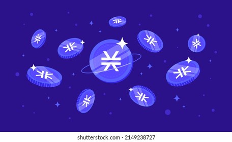 Stacks (STX) coins falling from the sky. STX cryptocurrency concept banner background.