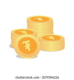 Stacks of tögrög or tugrik gold coins. Mongolia Money symbol. EPS-10 Vector Finance Element.