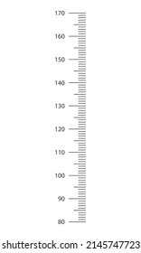 Escala estadiómetro de 80 a 170 centímetros. Plantilla de gráfico de altura para los niños para pegatinas de crecimiento de pared aisladas en fondo blanco. Ilustración gráfica vectorial.