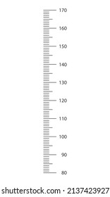 Escala estadiómetro de 80 a 170 cm con marcado y números. Plantilla de gráfico de altura para la etiqueta de crecimiento de pared aislada en fondo blanco. Ilustración gráfica del vector