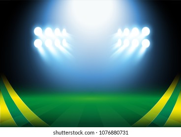 Stadium background, football field with Brazil flags