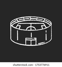 Stadium Chalk White Icon On Black Background. Sporting Arena For Baseball Championship. Competition Match. Basketball League Game. Play Public Match. Isolated Vector Chalkboard Illustration