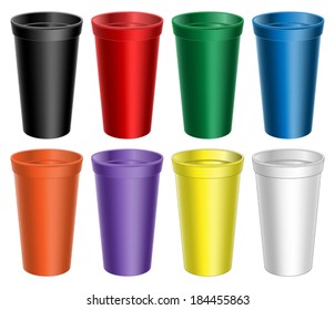 Stadium Cups is an illustration of large blank stadium cups in eight different colors. Great for mock ups.