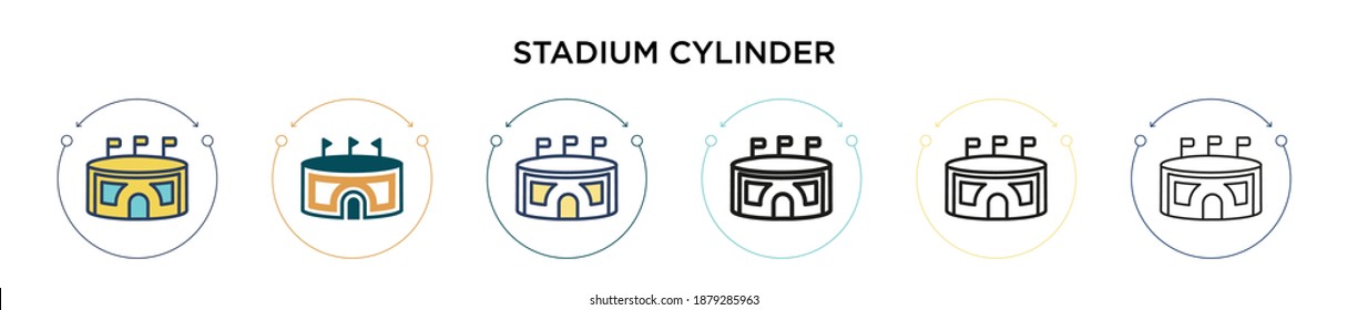 Stadium cylinder icon in filled, thin line, outline and stroke style. Vector illustration of two colored and black stadium cylinder vector icons designs can be used for mobile, ui, web