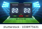 Stadium electronic sports scoreboard with soccer time and football match result display vector illustration