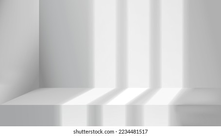 Stadium empty area 3D or Stage product display podium scene background, shadow and light from window on white wallpaper.