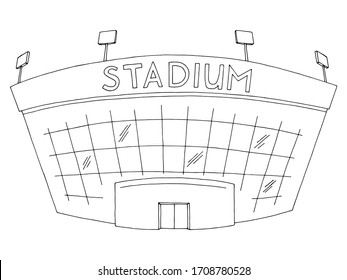 Stadium exterior graphic black white isolated building sketch illustration vector