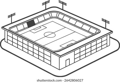 Stadium and Field Blueprint Illustration Set. Blueprint Style Sports Arena and Field Design. Technical Drawing of Stadium and Sports Field. Football Field and Stadium Plan Illustration. Sports Ground 