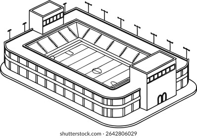 Stadium and Field Blueprint Illustration Set. Blueprint Style Sports Arena and Field Design. Technical Drawing of Stadium and Sports Field. Football Field and Stadium Plan Illustration. Sports Ground 