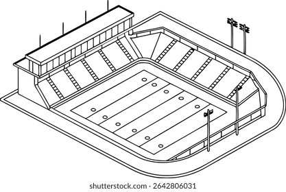 Stadium and Field Blueprint Illustration Set. Blueprint Style Sports Arena and Field Design. Technical Drawing of Stadium and Sports Field. Football Field and Stadium Plan Illustration. Sports Ground 