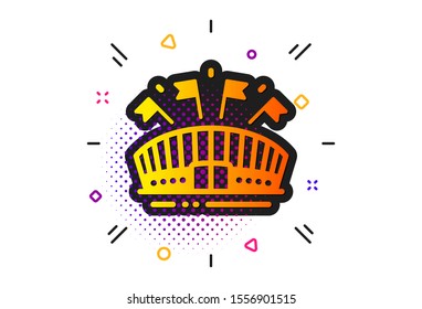Stadium with flags sign. Halftone circles pattern. Sports arena icon. Sport complex symbol. Classic flat sports arena icon. Vector