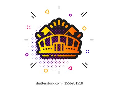 Stadium with flags sign. Halftone circles pattern. Sports arena icon. Sport complex symbol. Classic flat sports arena icon. Vector