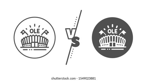 Stadium with flags sign. Versus concept. Sports arena line icon. Sport complex symbol. Line vs classic sports arena icon. Vector