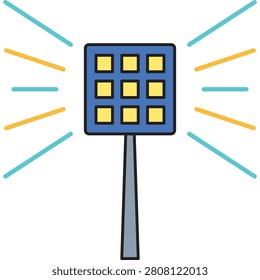 Stadium floodlight icon with bright shining light rays