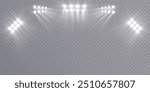 Stadium floodlight isolated set of LED strobe lights for lighting stage, stadium, podium, advertising presentations.	
