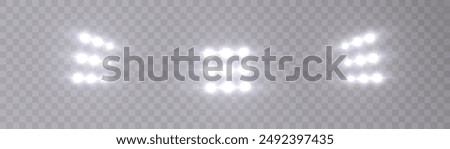 Stadium floodlight isolated set of LED strobe lights for lighting stage, stadium, podium, advertising presentations.