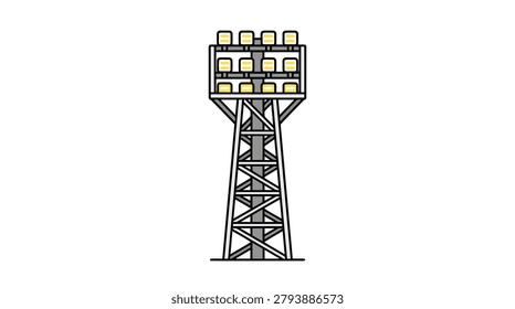 Stadium Floodlight Tower Structure for Professional Football Matches Vector Illustration