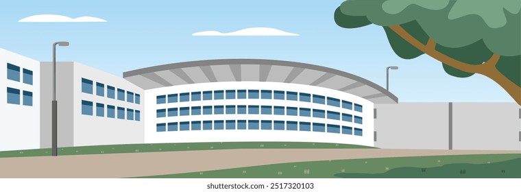 Abbildung des Stadiontors. Stadionbau. Fußballarena. Kolosseum, Park, Circus, Ballpark, Arena, Gymnasium, Fitnessraum, Kuppel. Gymnasiumtor. Eintritt ins Stadion. 