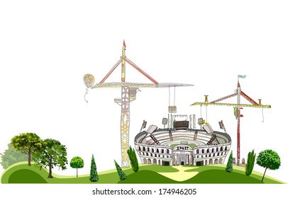 Stadium getting to be build, Sport center illustration, City collection