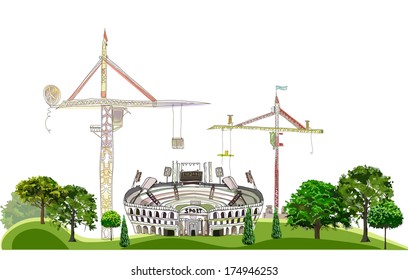 Stadium getting to be build, Sport center illustration, City collection