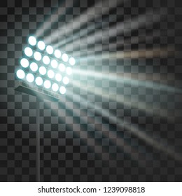 Stadium glowing light. Stadium projector lights to illumnate evening or night sport games, concerts, shows. Arena spotlights