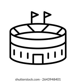 Ícone de glifo do estádio. Local redondo com assentos. Lugar para esportes ao ar livre, concertos ou outros eventos. Conceito de infraestrutura da cidade. Sinal de plano preenchido. Ilustração isolada de vetor de silhueta