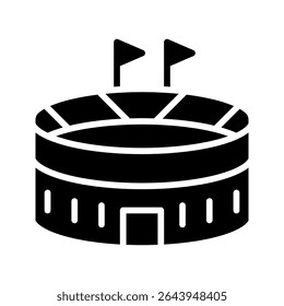 Stadium glyph icon. Round venue with seats. Place for outdoor sports, concerts, or other events. City infrastructure concept.Filled flat sign. Isolated silhouette vector illustration