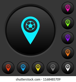 Stadium GPS map location dark push buttons with vivid color icons on dark grey background