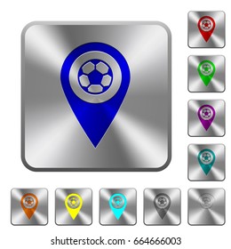 Stadium GPS map location engraved icons on rounded square glossy steel buttons