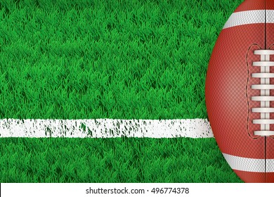 Stadium grass field with American football ball. Closeup For various sport background. Editable Vector illustration Isolated on background.