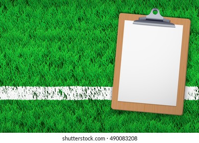 Stadium grass field with Coaching blank clipboard. Closeup For various sport background. Editable Vector illustration Isolated on background.
