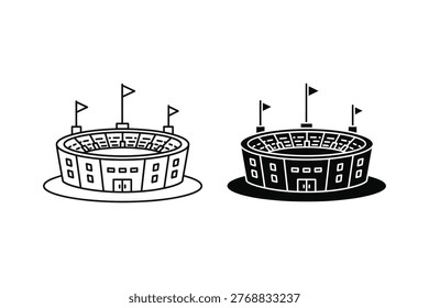 Stadium Icon with Flags: Outline and Solid Vector Representation