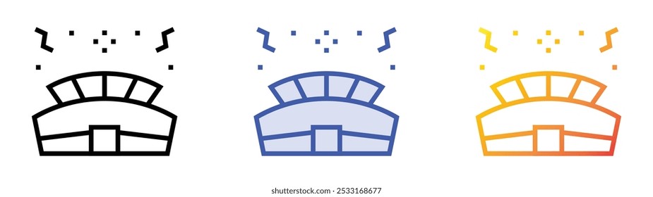 ícone do estádio. Design de estilo linear, preenchimento azul e gradiente isolado em plano de fundo branco