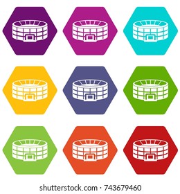 Stadium icon set many color hexahedron isolated on white vector illustration