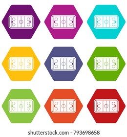 Stadium icon set many color hexahedron isolated on white vector illustration