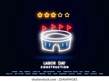 Stadium icon in simple neon style. Round sports stadium, linear icon. Editable stroke