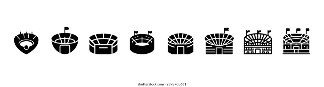 icono del estadio, estadio deportivo, conjunto de iconos. Estadios para eventos deportivos y deportivos, símbolo de la línea de iconos del estadio. Icono de estadio con estilo sencillo