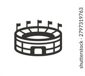 Stadium Icon Vector. Minimal Line Art Design of Sports Arena with Flags.