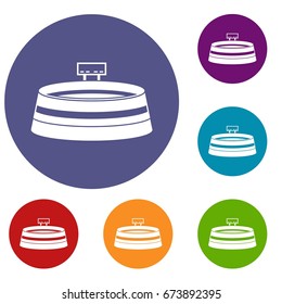 Stadium icons set in flat circle reb, blue and green color for web