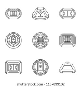 Stadium icons set. Outline set of 9 stadiam vector icons for web isolated on white background