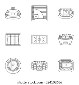 Stadium icons set. Outline illustration of 9 stadium vector icons for web