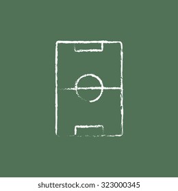 Stadium layout hand drawn in chalk on a blackboard vector white icon isolated on a green background.