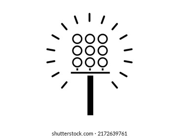 Stadionlicht. Einfache Illustration auf Schwarz-Weiß.
