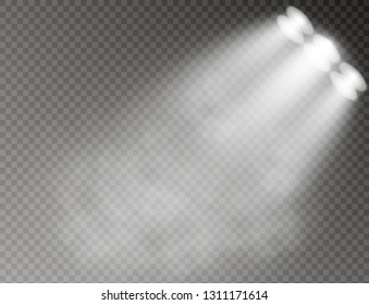 Stadium lights effect on a transparent background. Stock vector illustration.Vector blur in the light of radiance. Element of decor. Horizontal stellar rays and searchlight.