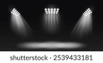 Stadium lights isolated on a transparent png background. Stadium floodlights vector llustration for sports games, concerts, events, shows.