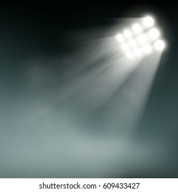 Stadium lights on a dark background. Stock vector illustration.