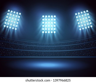 Stadium lights and Three spotlights field. Vector illustration