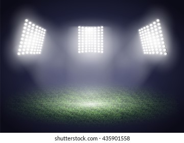 Stadium lights. Three spotlights on a football field. Vector illustration EPS10